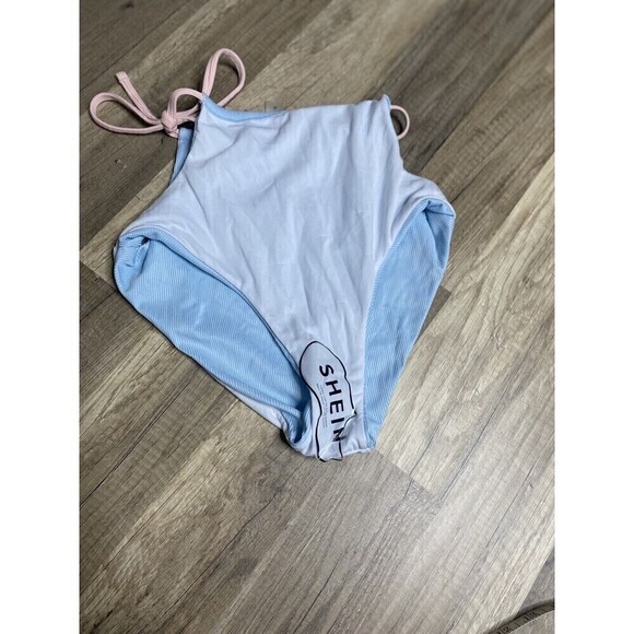 Shein Swimwear Small High Waist Bottom Blue Side Tie Bikini Swim Bathing Suit - Picture 5 of 9